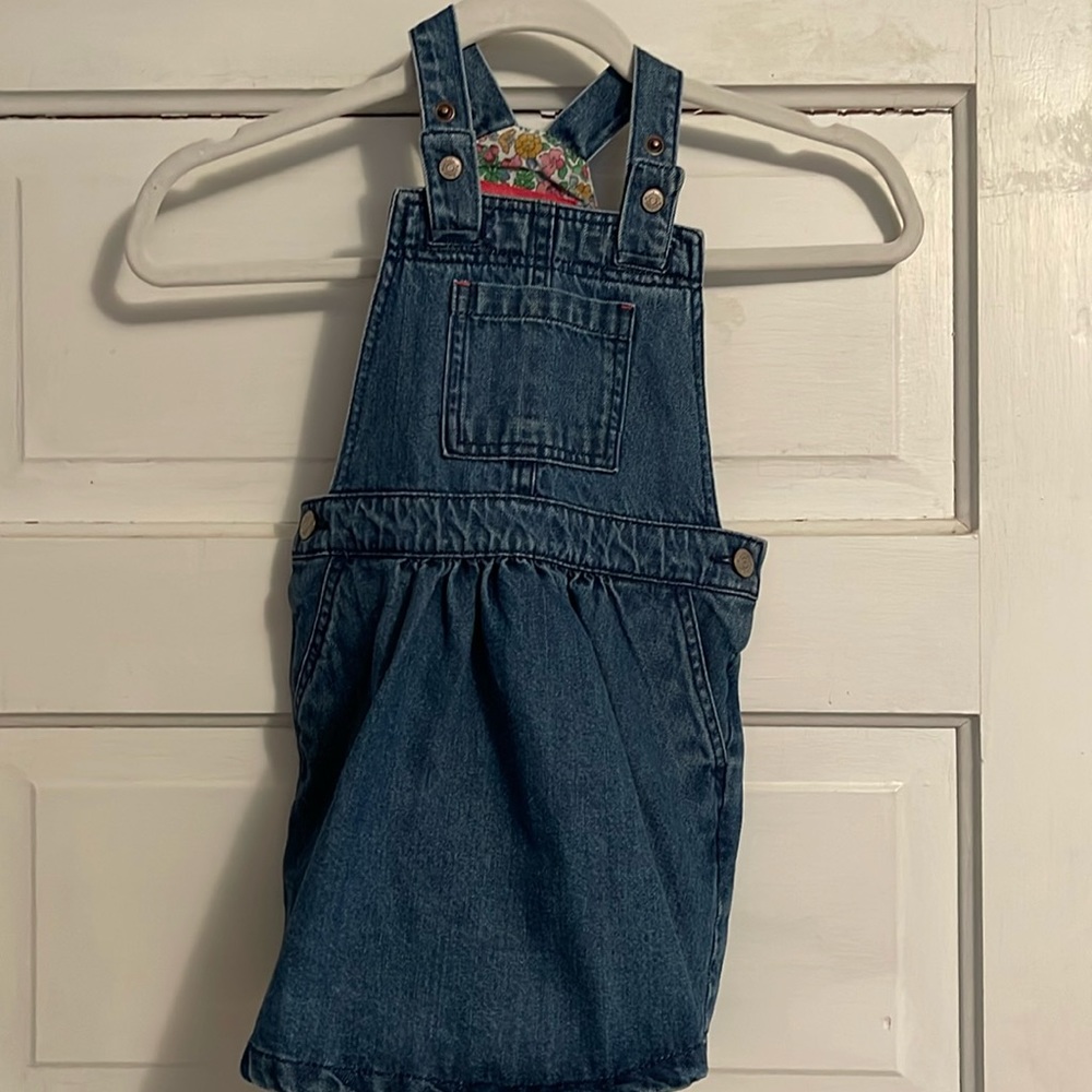 Mini Boden Woven Pinafore Dress chambray denim overall 4-5
